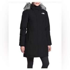 The North Face 550 Down Womens Arctic Parka Black Jacket Fur Hooded size small